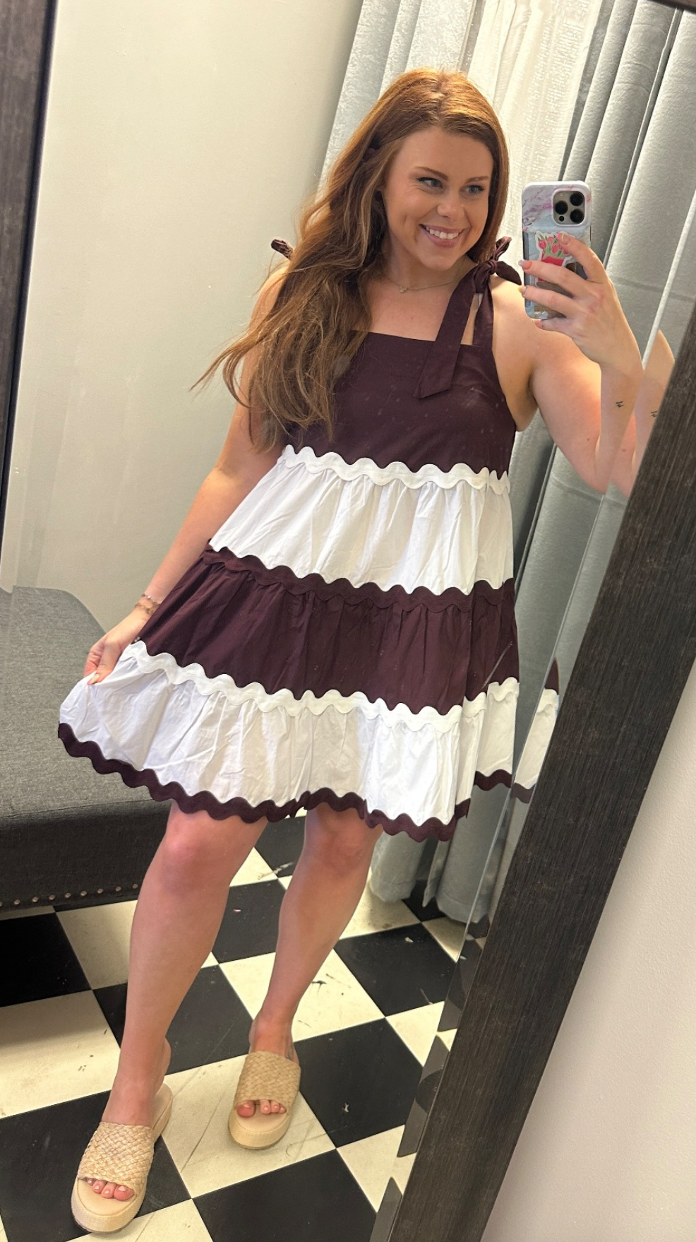 Shoulder Tie Wavy Mini Dress