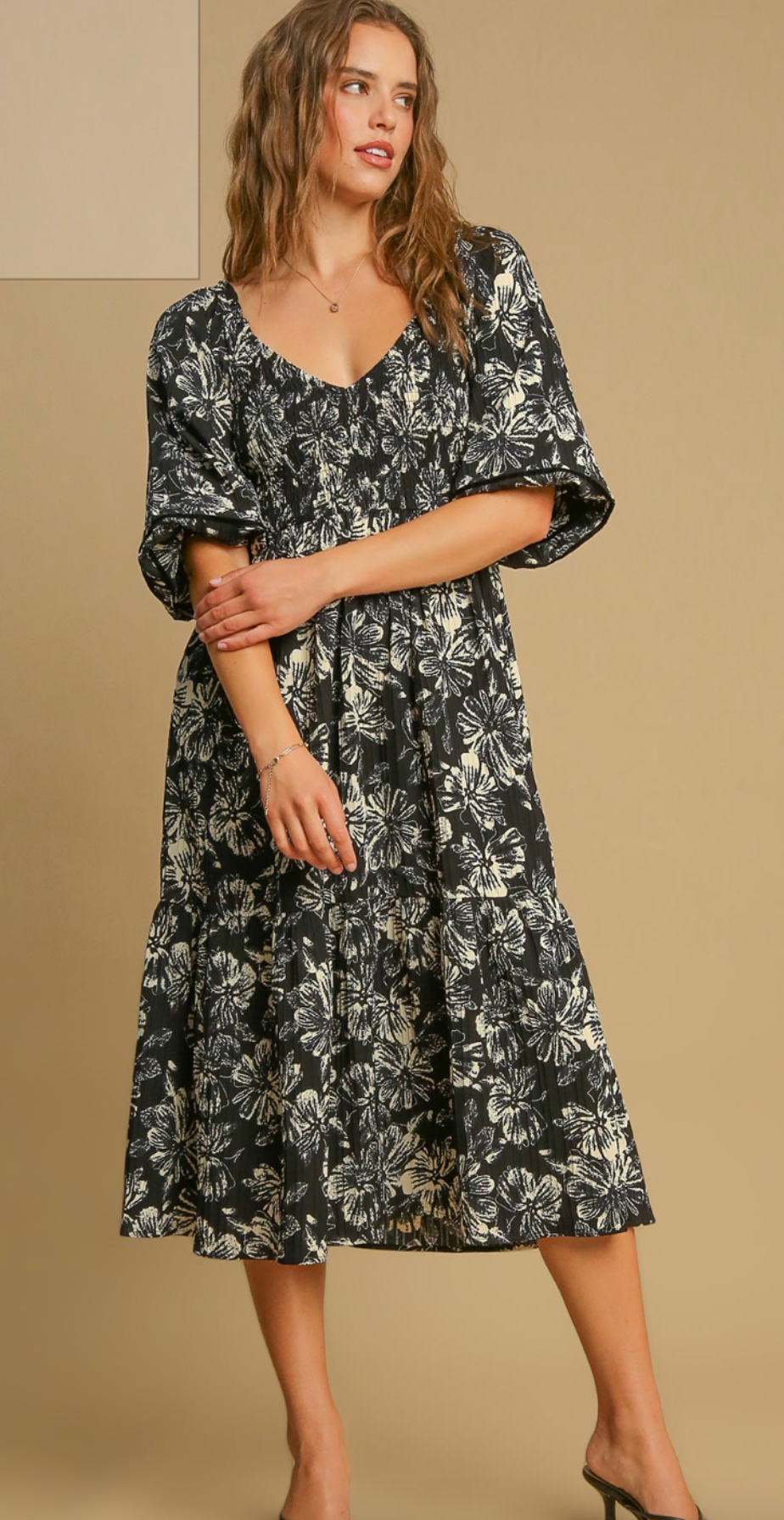 Black Floral Midi Dress