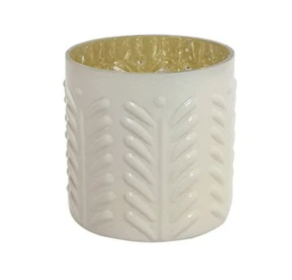 Glass Embossed Wheat Design Candle Holder