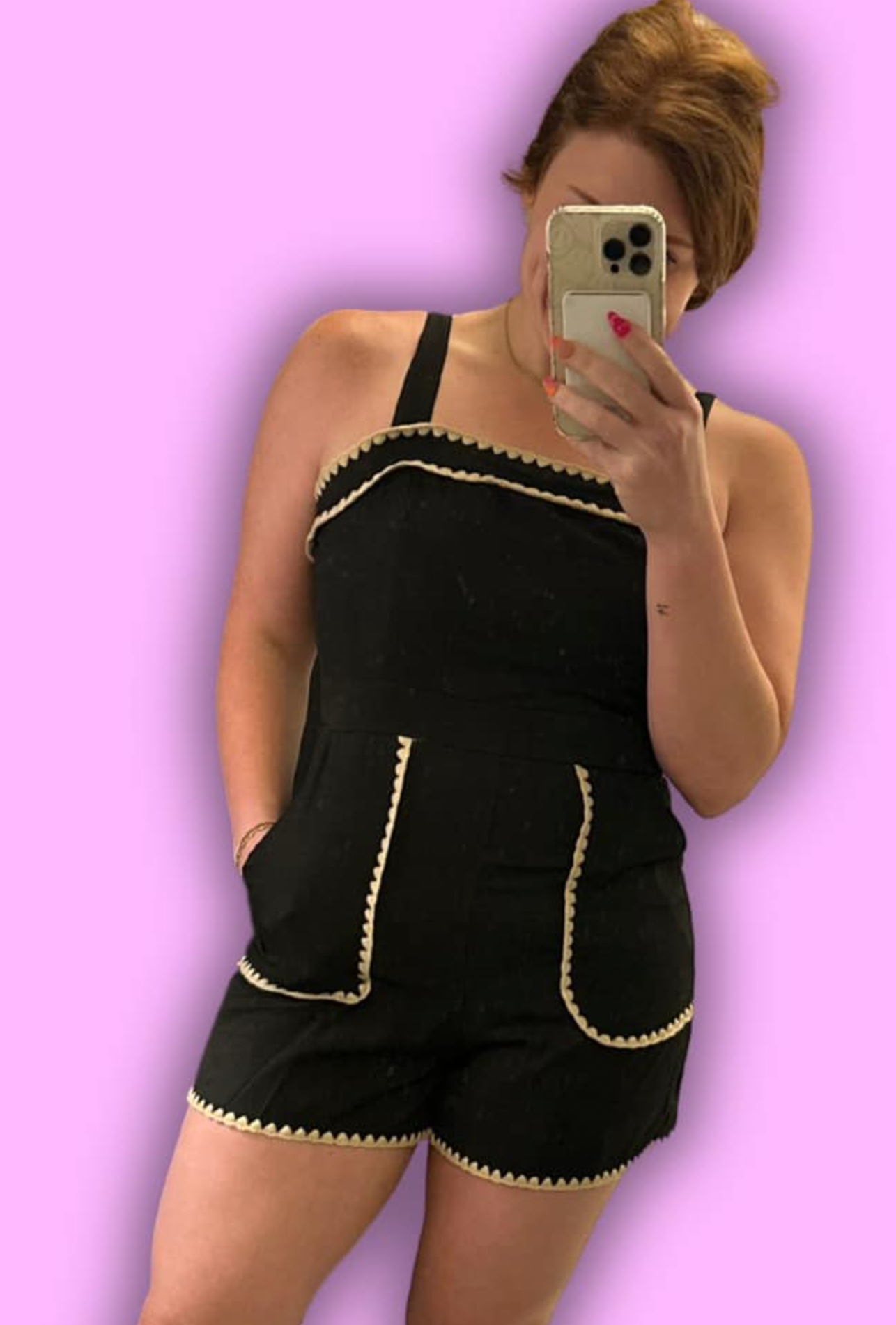 Scallop Trim Romper-Black
