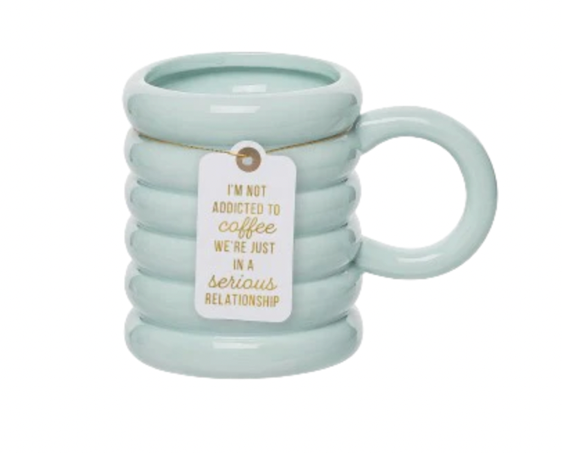 Addicted To Coffee Teal Ribbed Mug