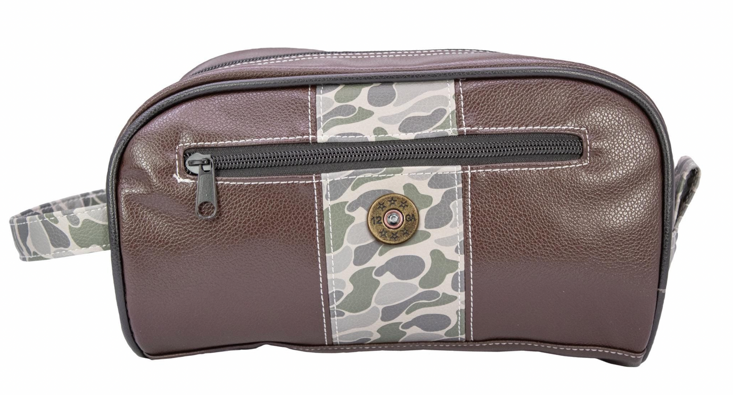 Shot Shell Brown Pebble Old School Camo Men's Toiletry Dopp Bag.