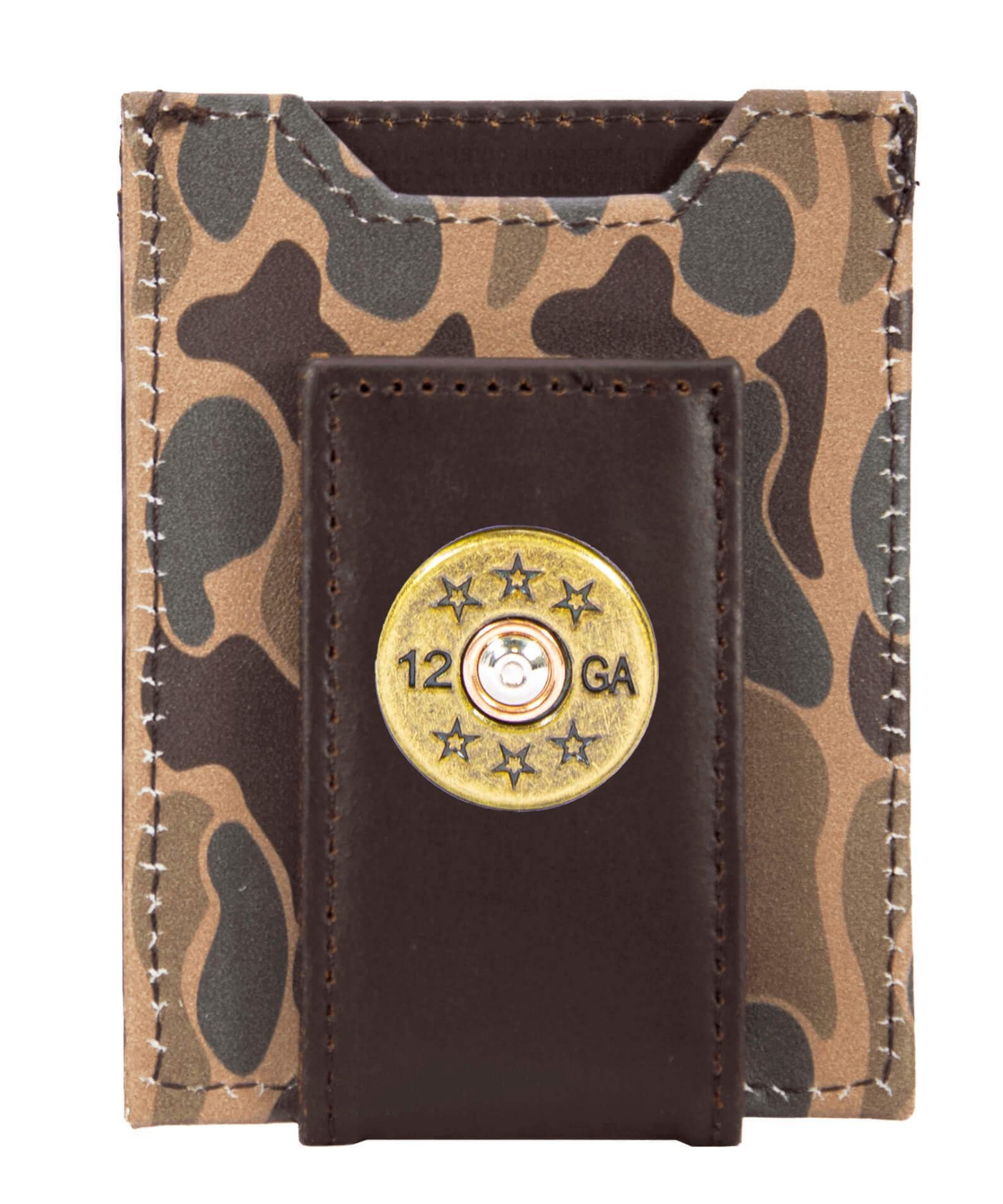 Shotshell Men's Magnetic Front Pocket Old School Camo Leather Wallet Brown Camo