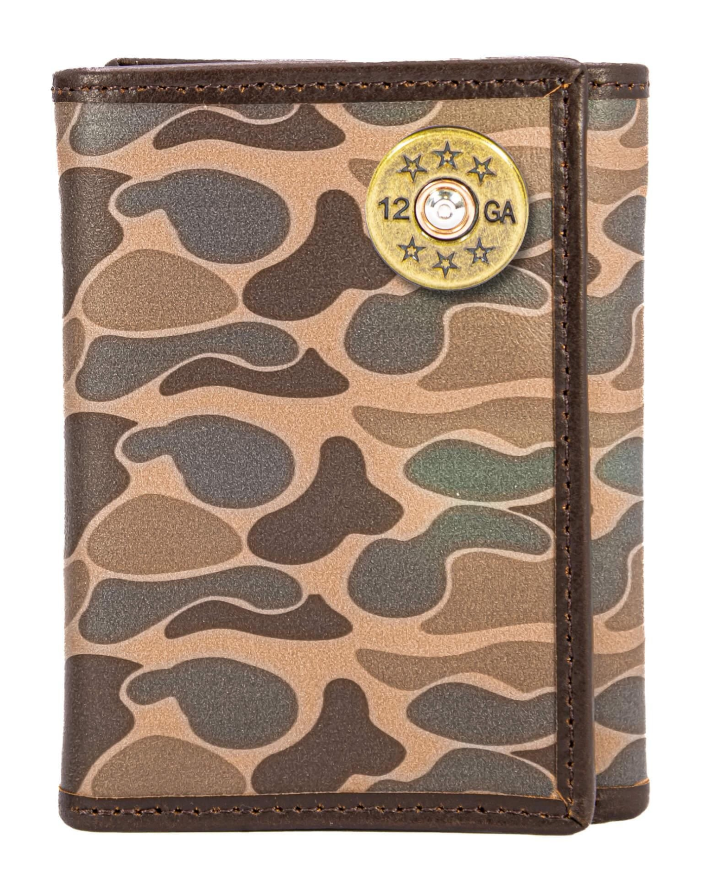 Shotshell Men's Trifold Old School Camo Leather Wallet Brown Camo
