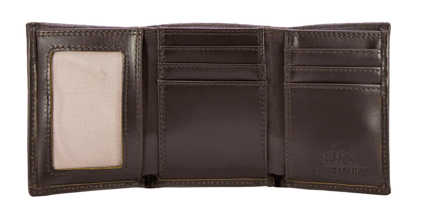Shotshell Men's Trifold Old School Camo Leather Wallet Brown Camo