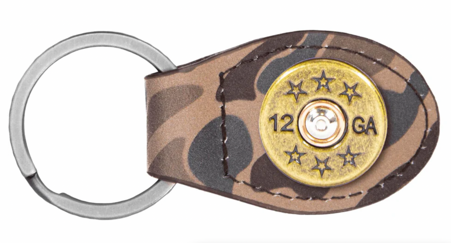 Brown Old School Camo Leather Key Fob Shot