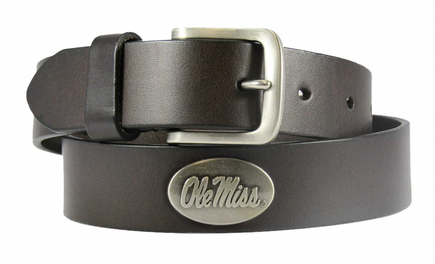 Ole Miss No Tip Leather Belt Brown