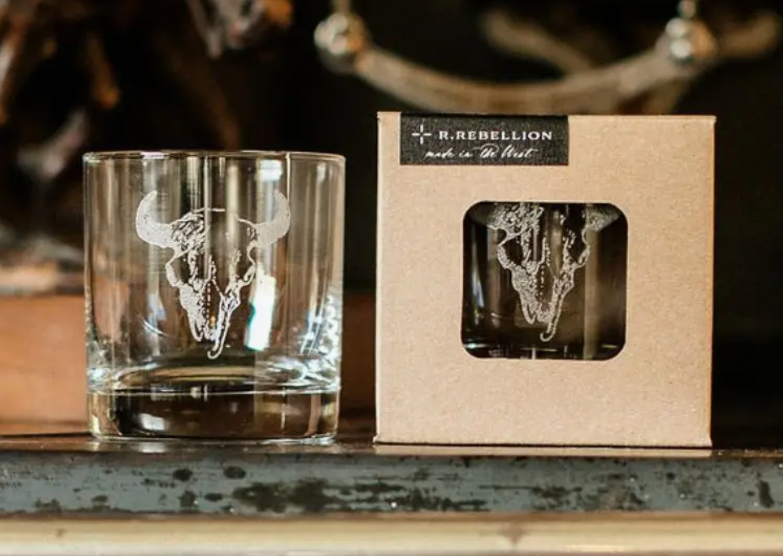 Western Etched Old Fashioned Whiskey Glass 11 oz - Buffalo