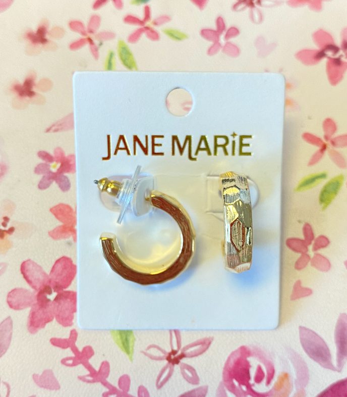 Gold Brushed Texture and Hammered Hoop Earrings