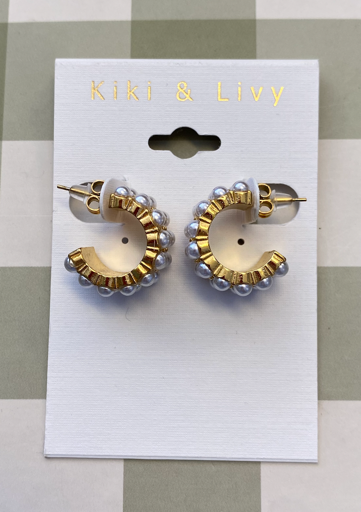 Dainty Pearl Hoops Single Row Stone