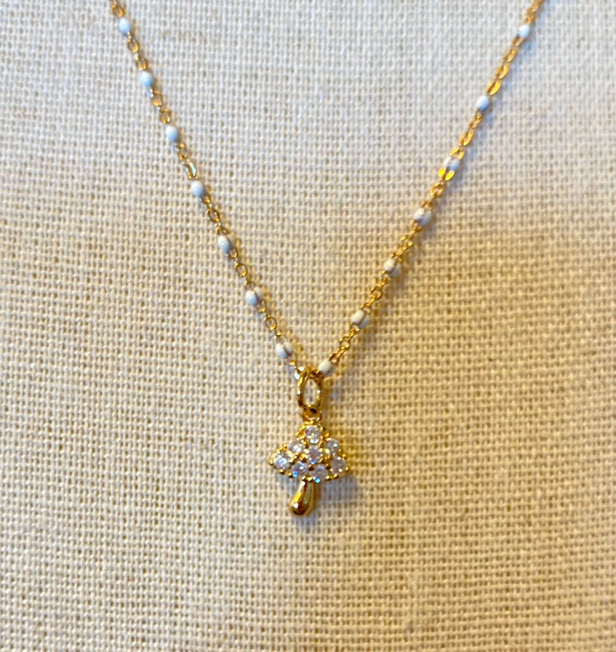 Enamel Bead Necklace-White Mushroom