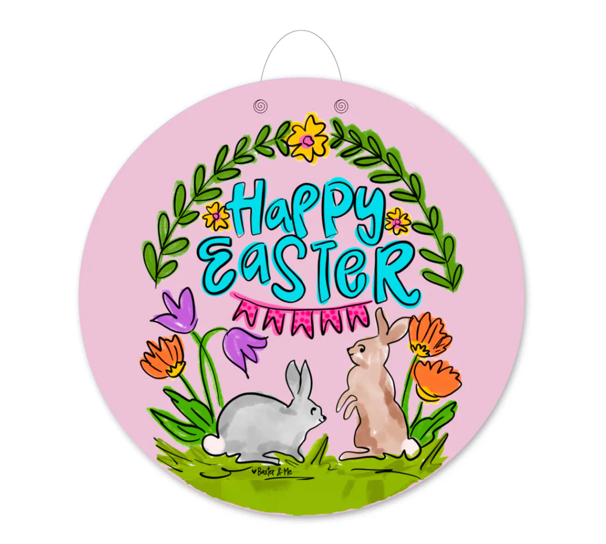 Bunnies with Tulips Door Hanger