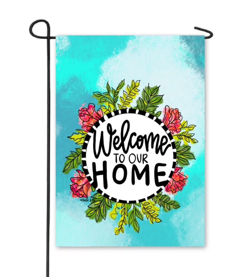 Welcome To Our Home Floral Wreath Garden Flag