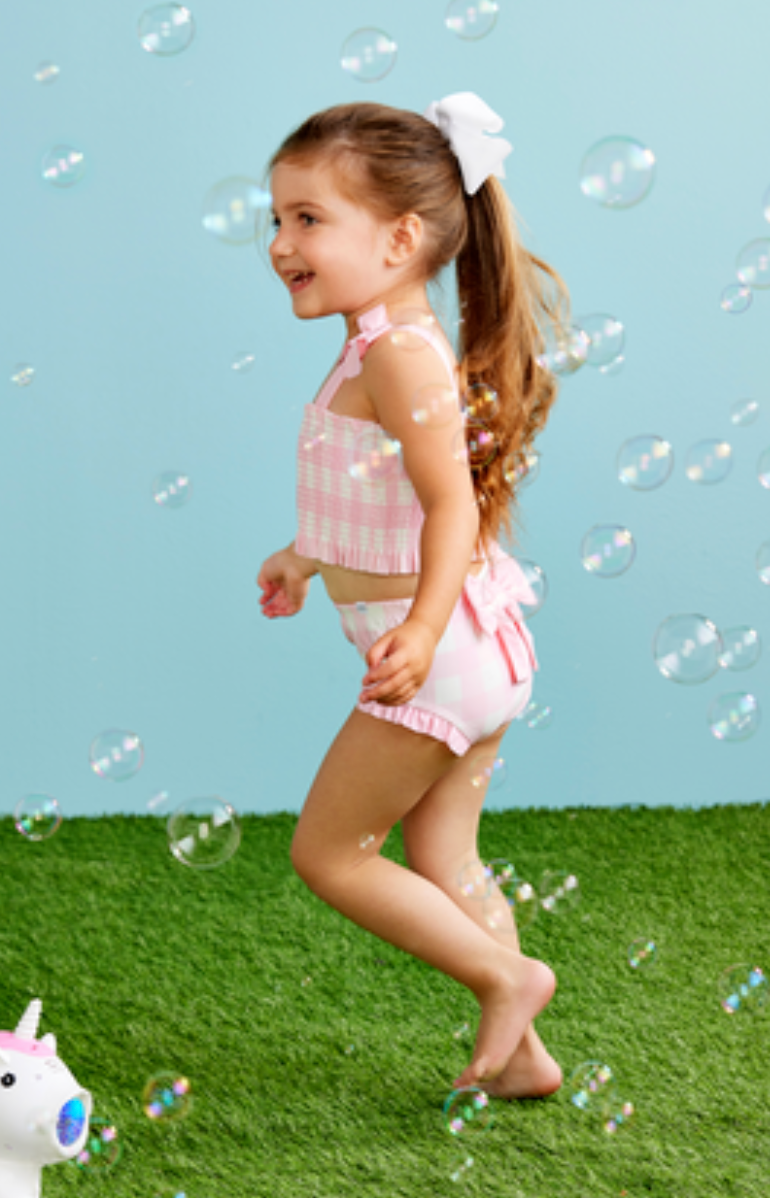 Girls' Gingham Smocked Swimsuit