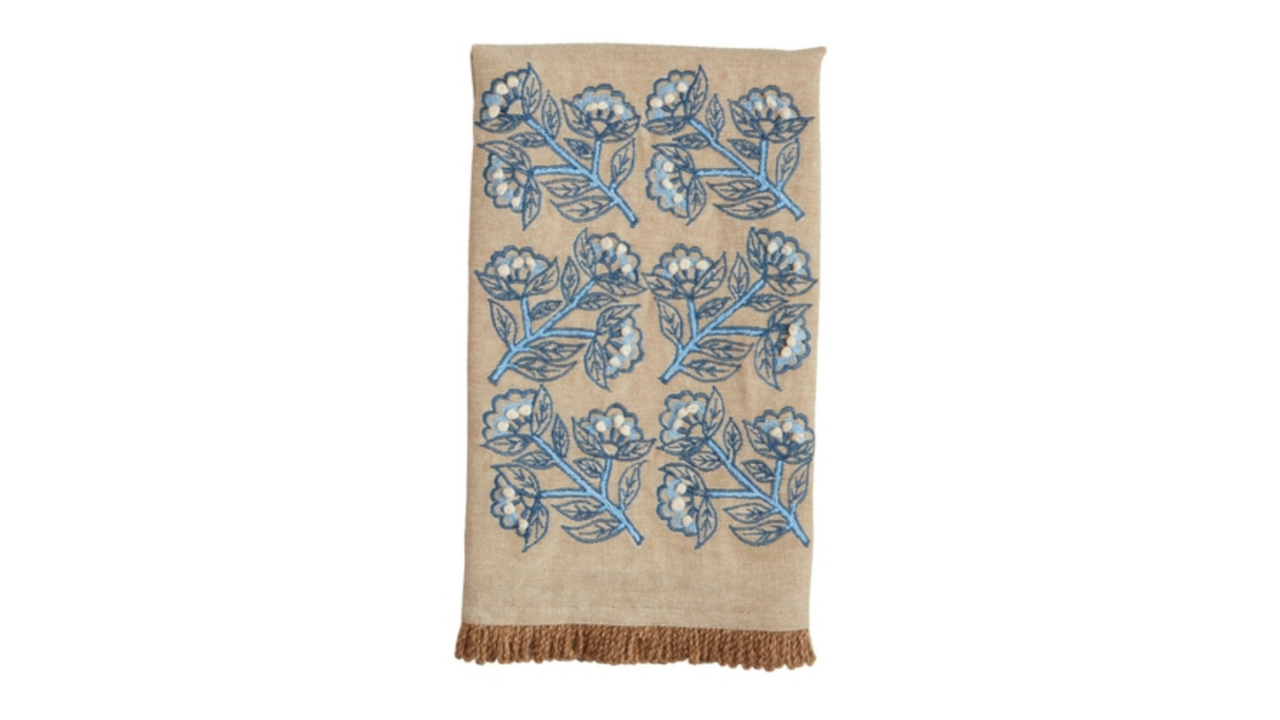 All Over Blue Floral Embroidered Towel
