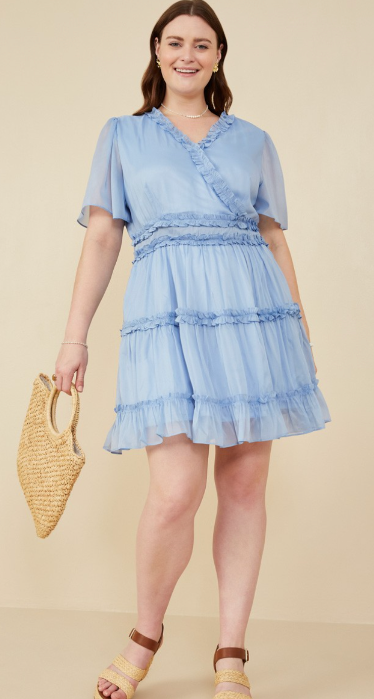 Ruffle Detailed Surplice Organza Dress