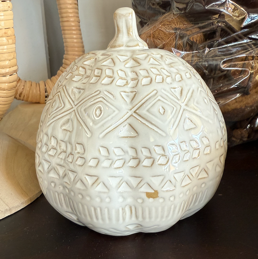 4.8" Boho White Pumpkin