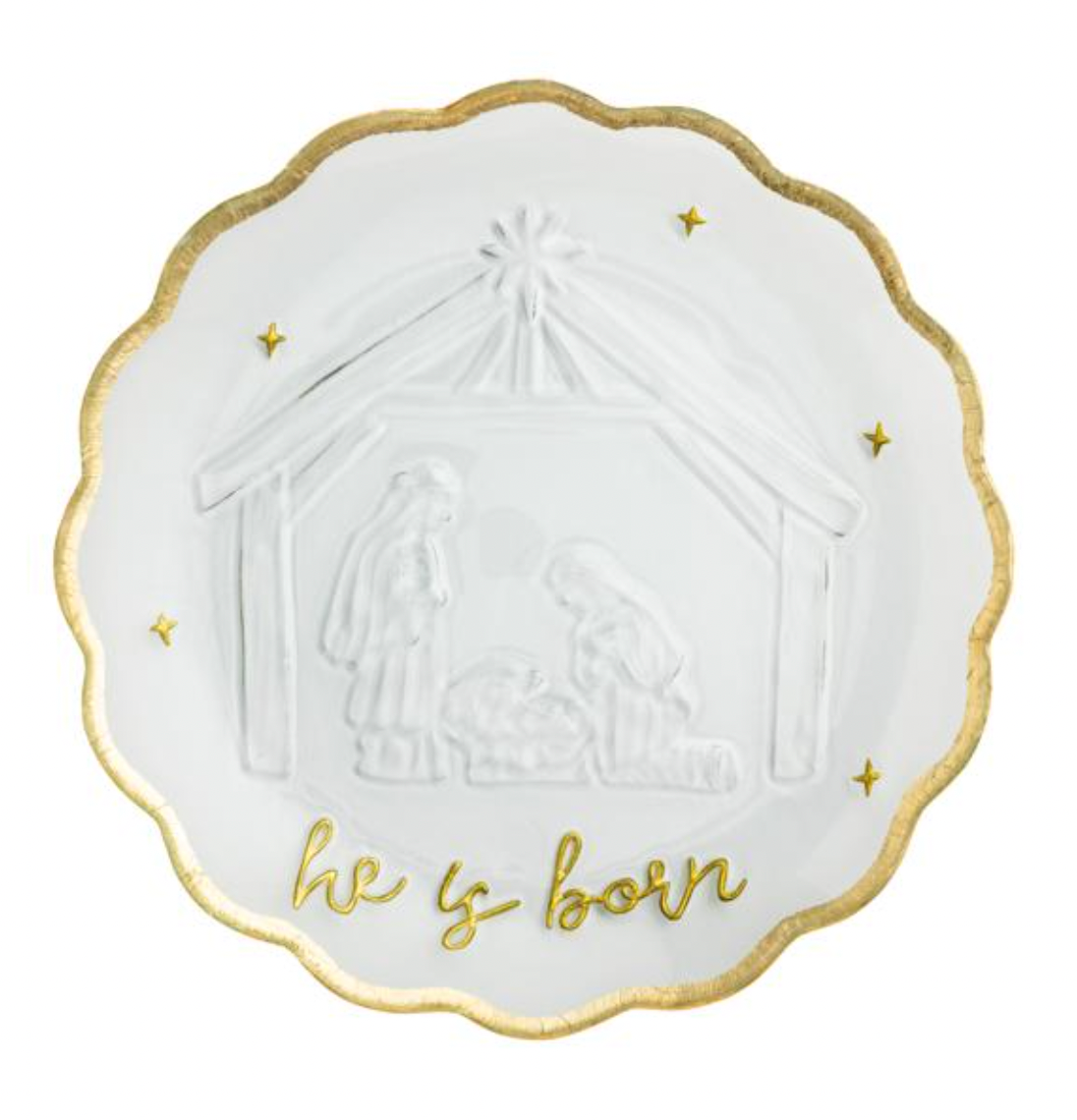 Gold Glass Nativity Platter