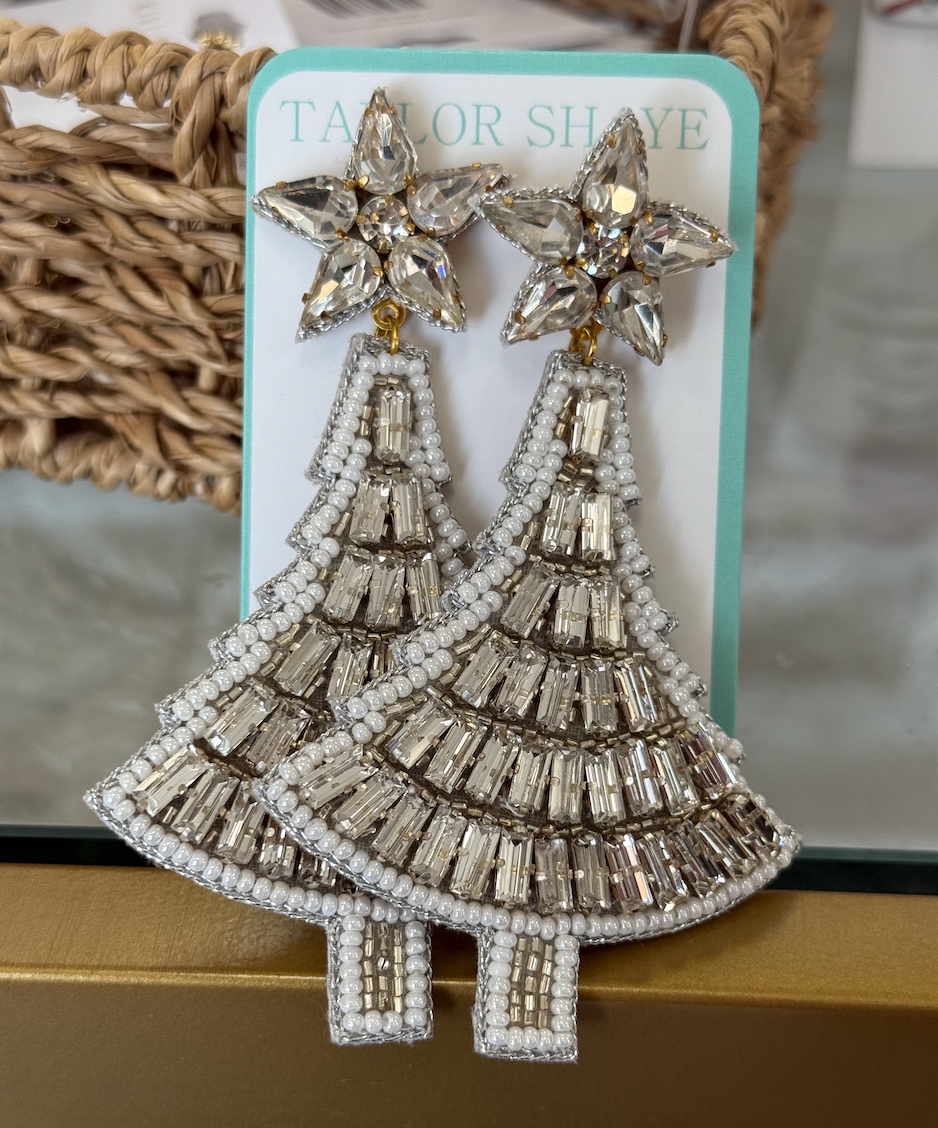 Beaded Crystal Christmas Tree Earrings