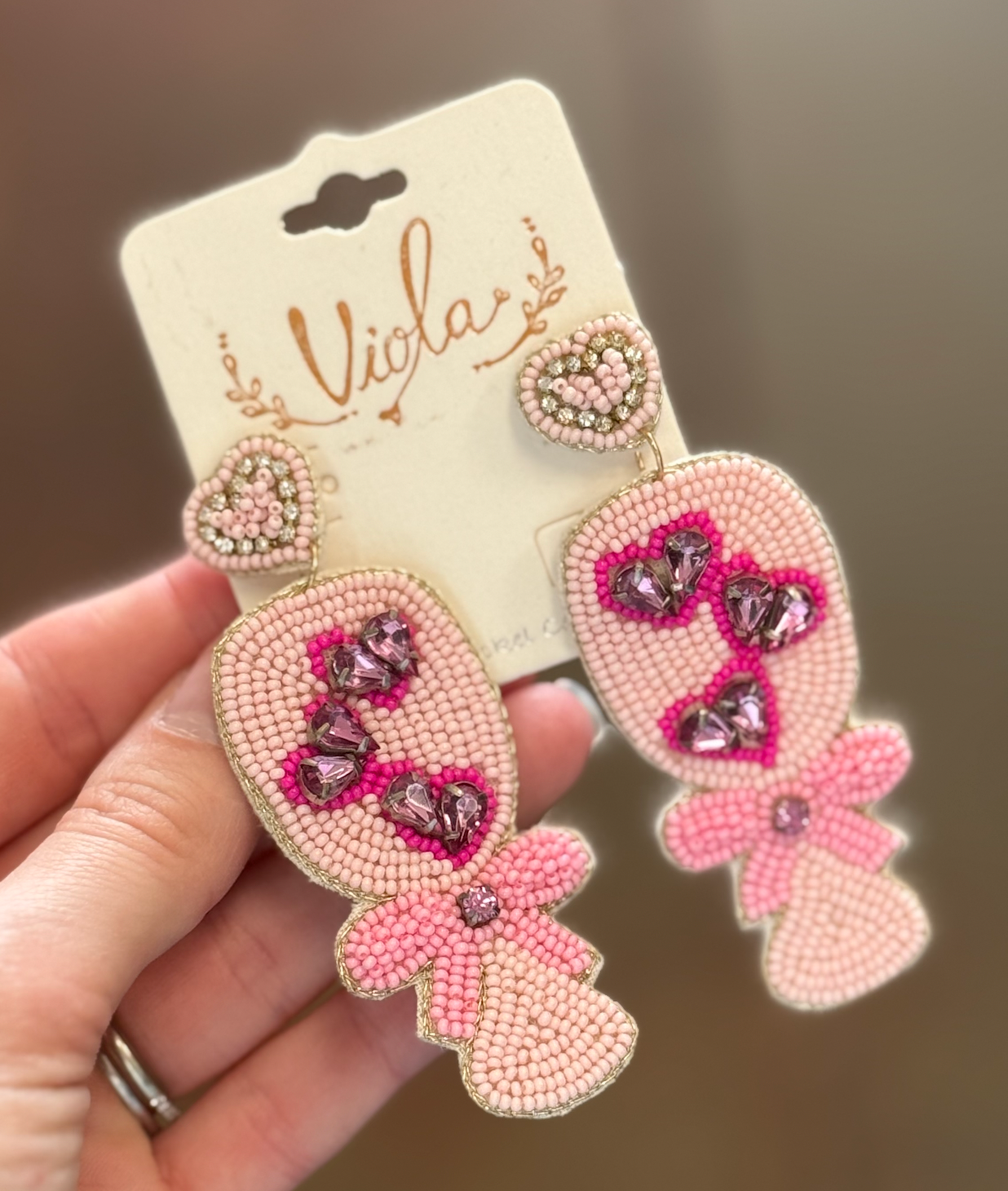 Beaded Heart Bow Glass Earrings