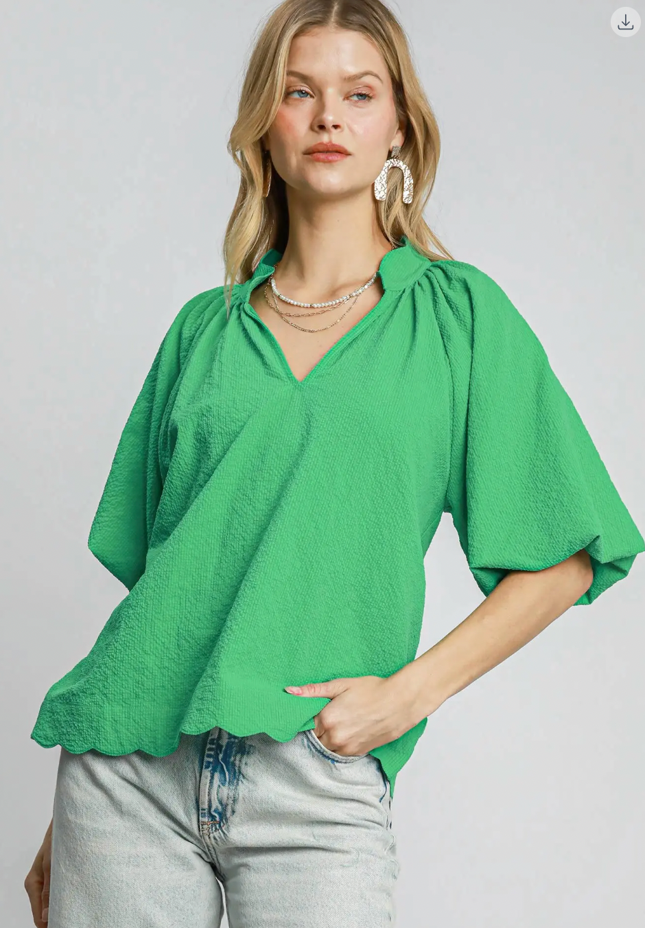 Bubbled Sleeved Seersucker Top