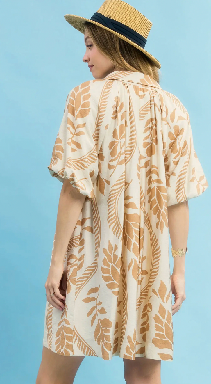 Leafy Ogee Print Mini Dress