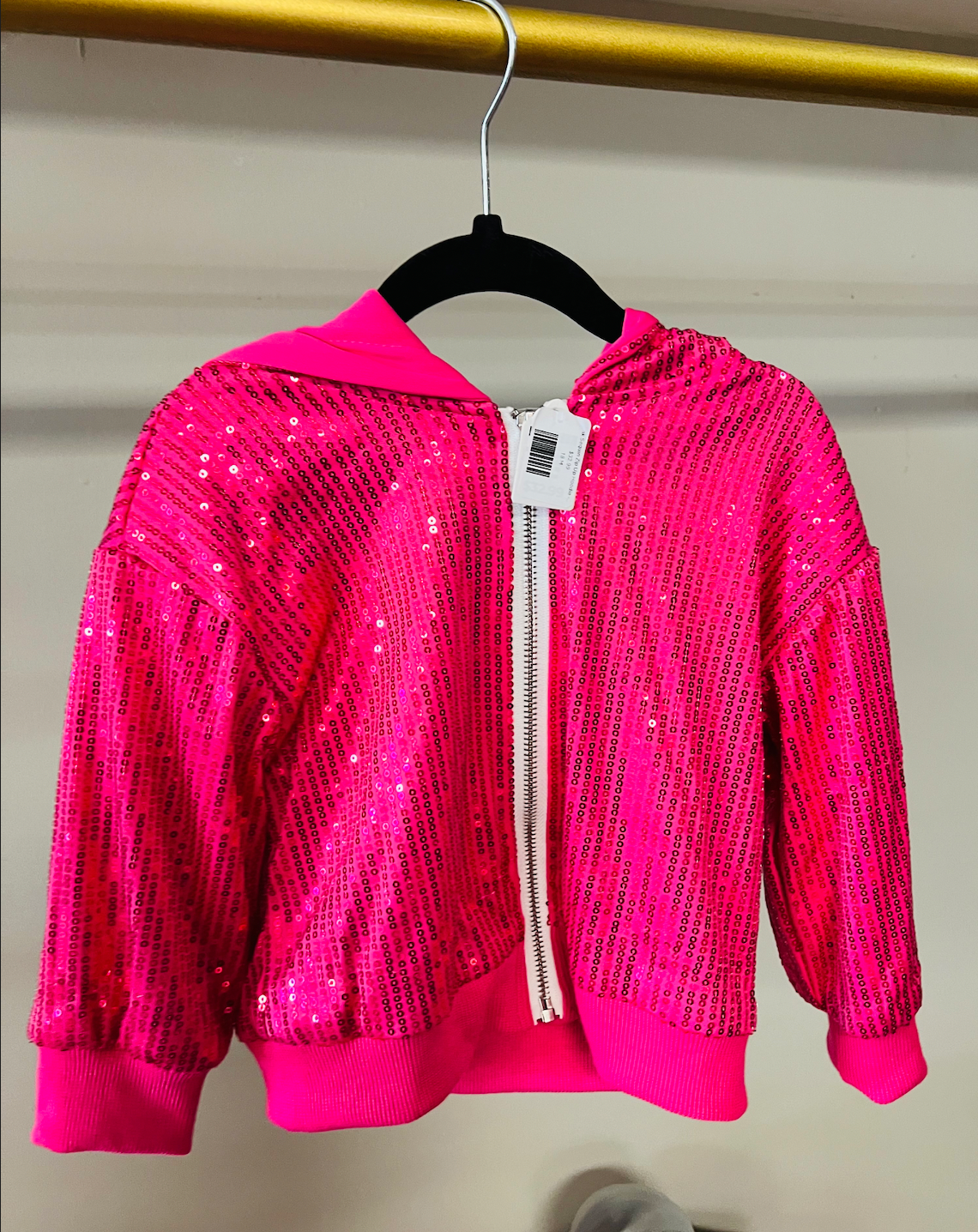 Pink Sequin Zip Up Hoodie