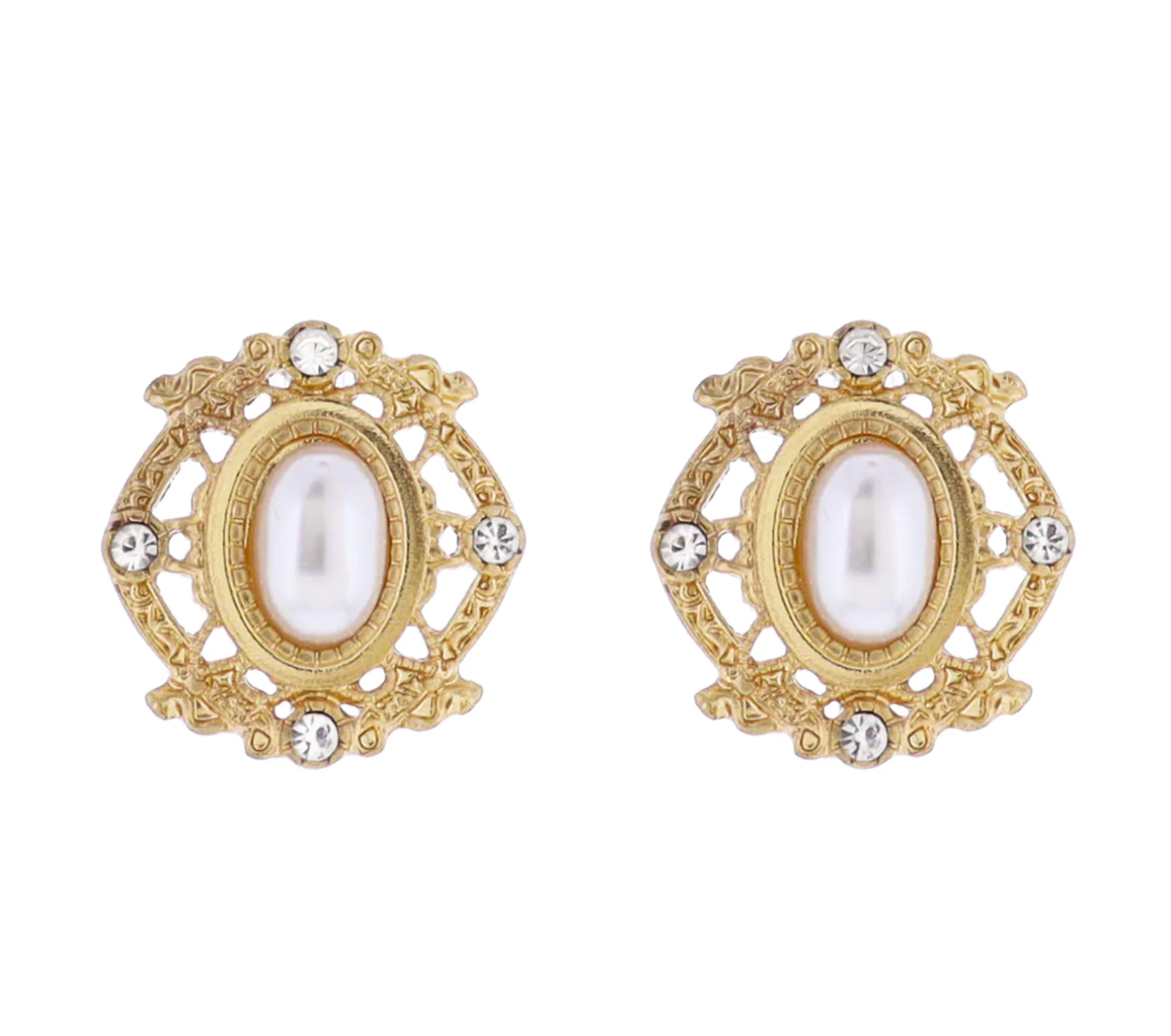 Ornate Stud Earring with Pearl Oval Center