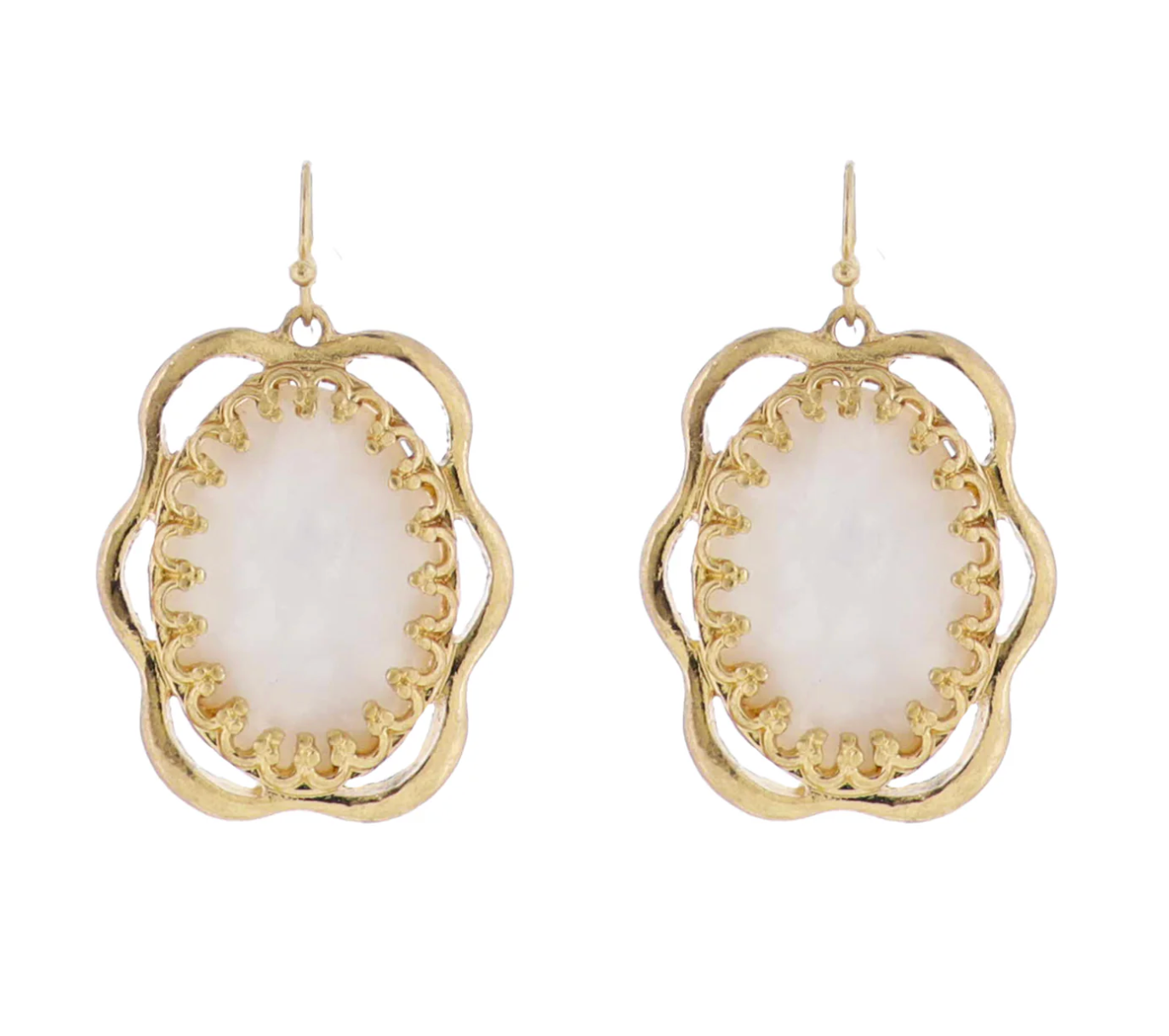 Artisan Shape Earring with White Resin Oval