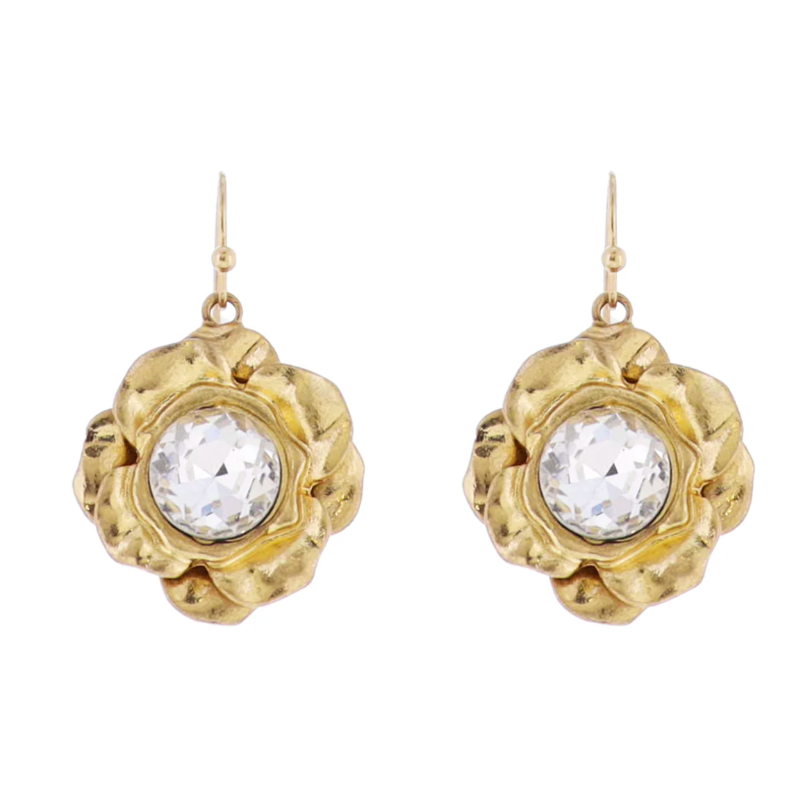 Artisan Flower Earring with Clear Crystal Center