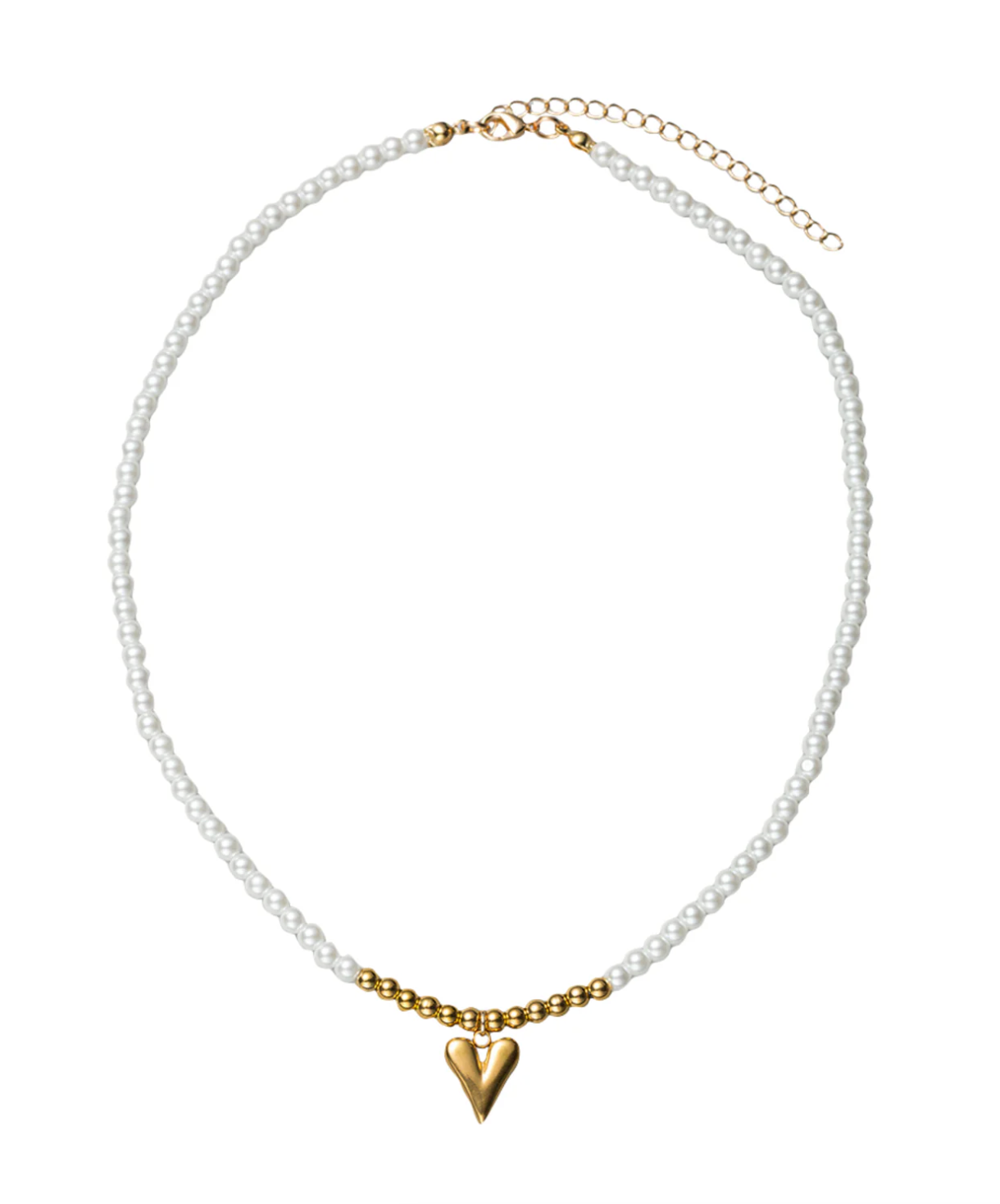 Pearl Beaded Necklace with Gold Heart