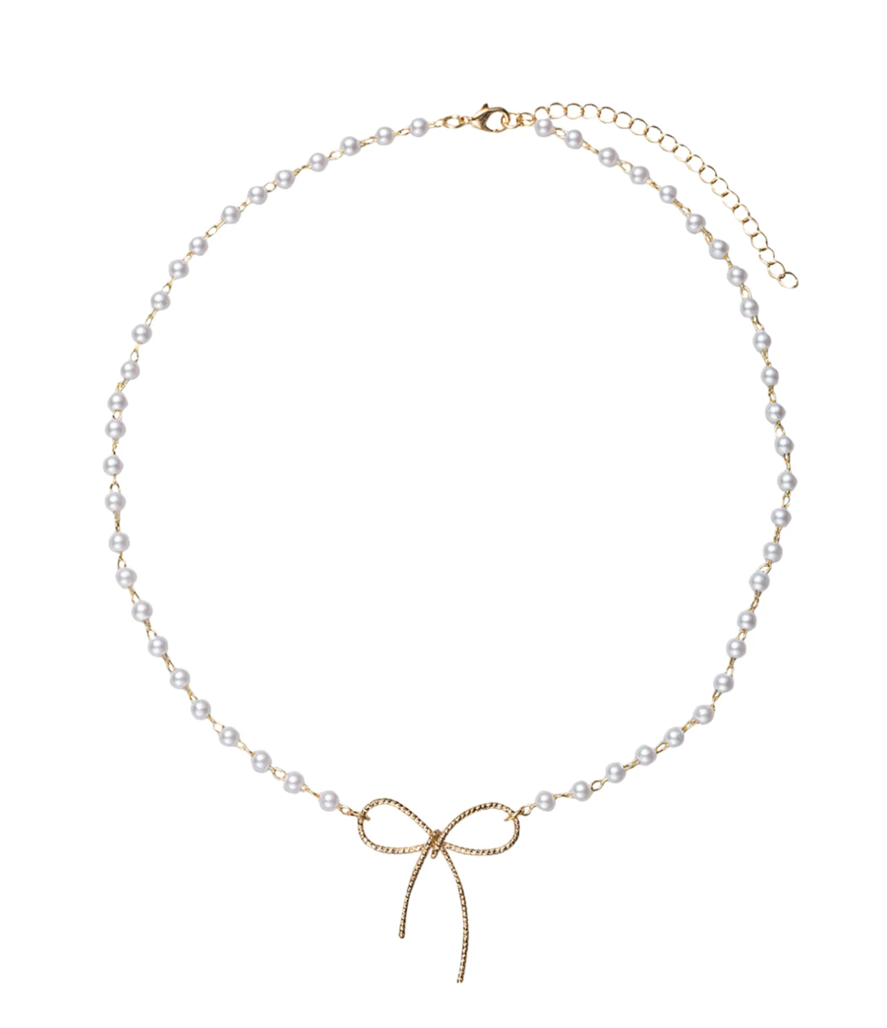 Pearl Beaded Necklace with Gold Bow