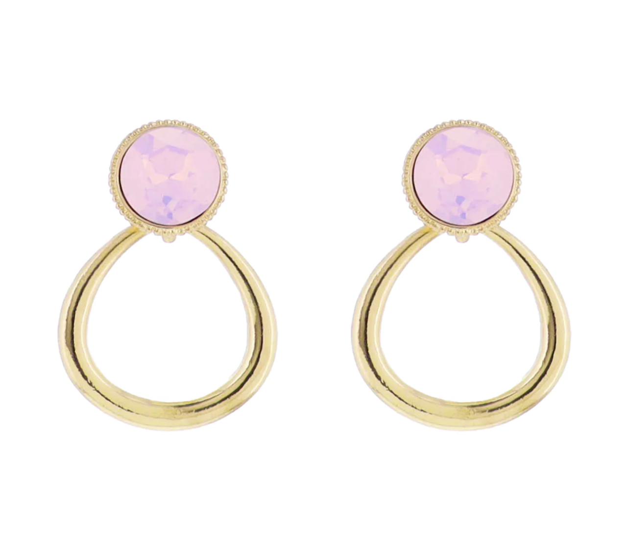 Pink Opal, Gold Circle Post with Gold Open Shape Earring