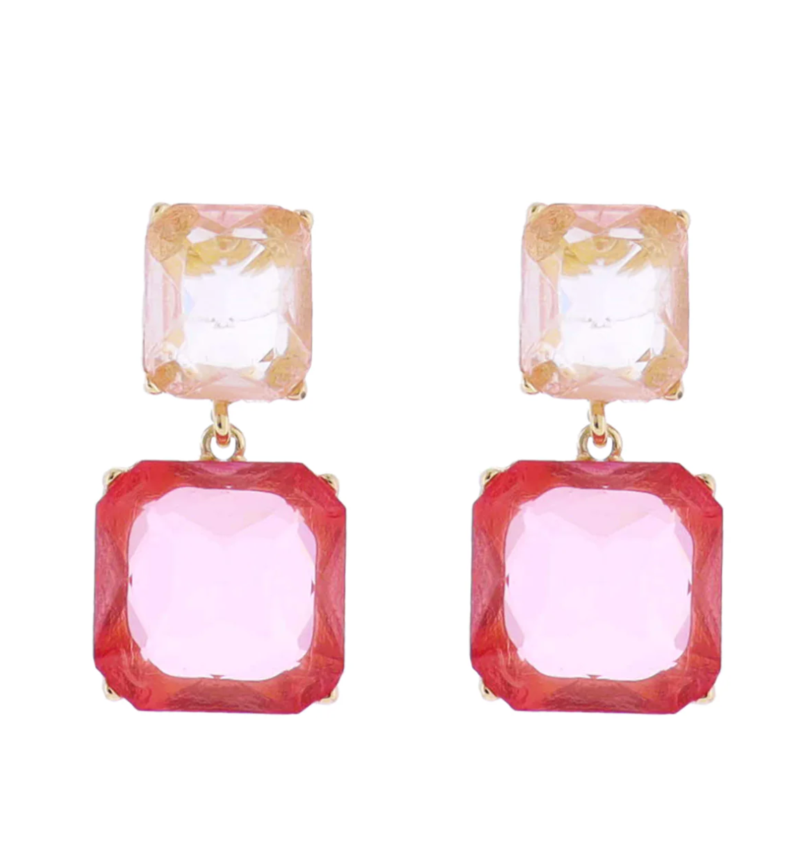 Pink, Light Pink Crystal Squares Earring