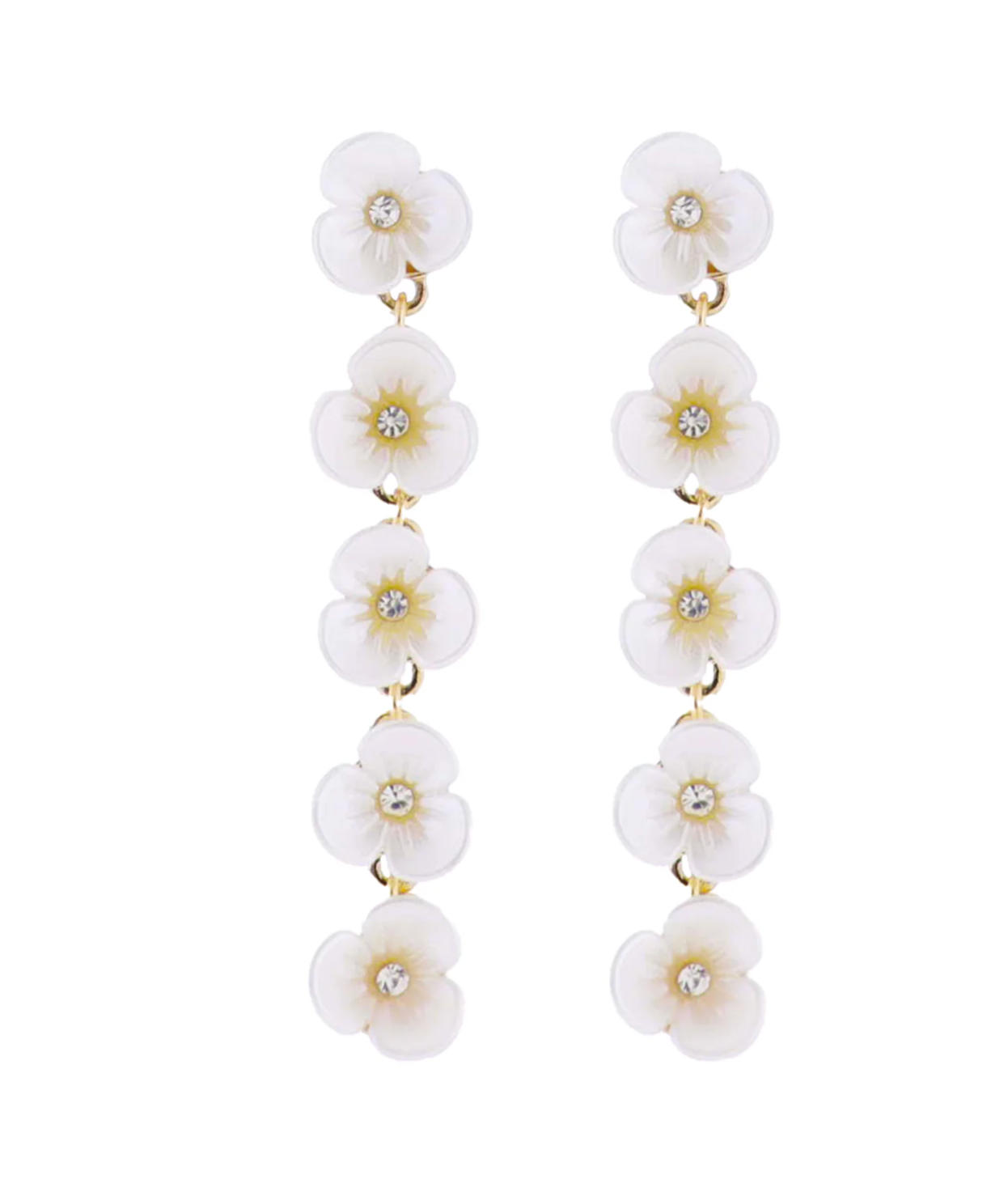 White, Gold, Clear Falling Flowers Earring
