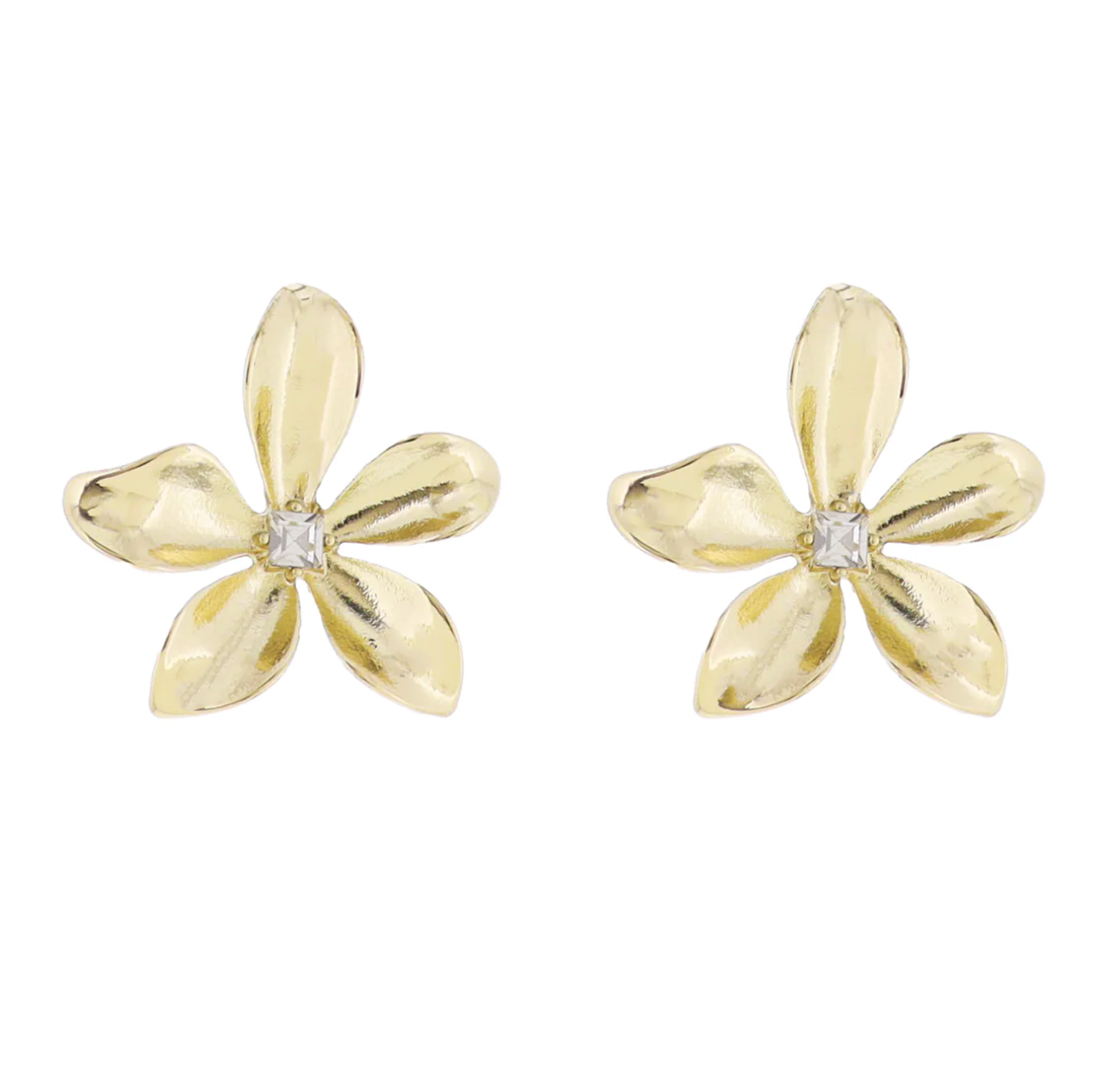 Gold Flower with Clear Crystal Center Earring