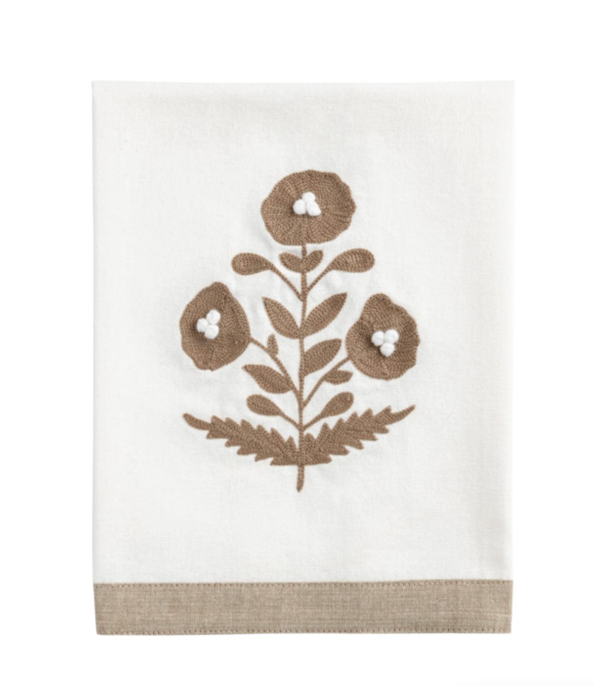 Cream Embroidered Floral Tea Towel