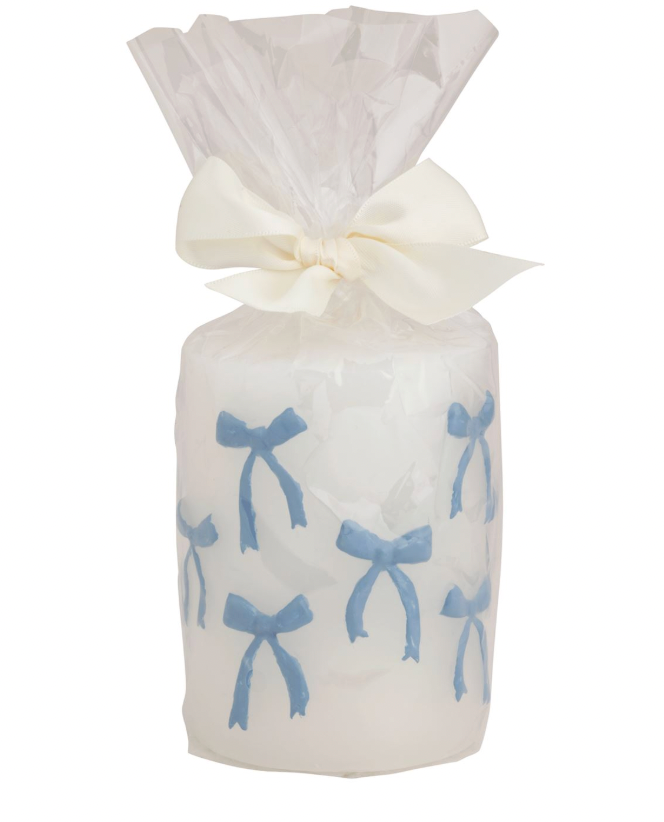 Blue Bow Pillar Candle