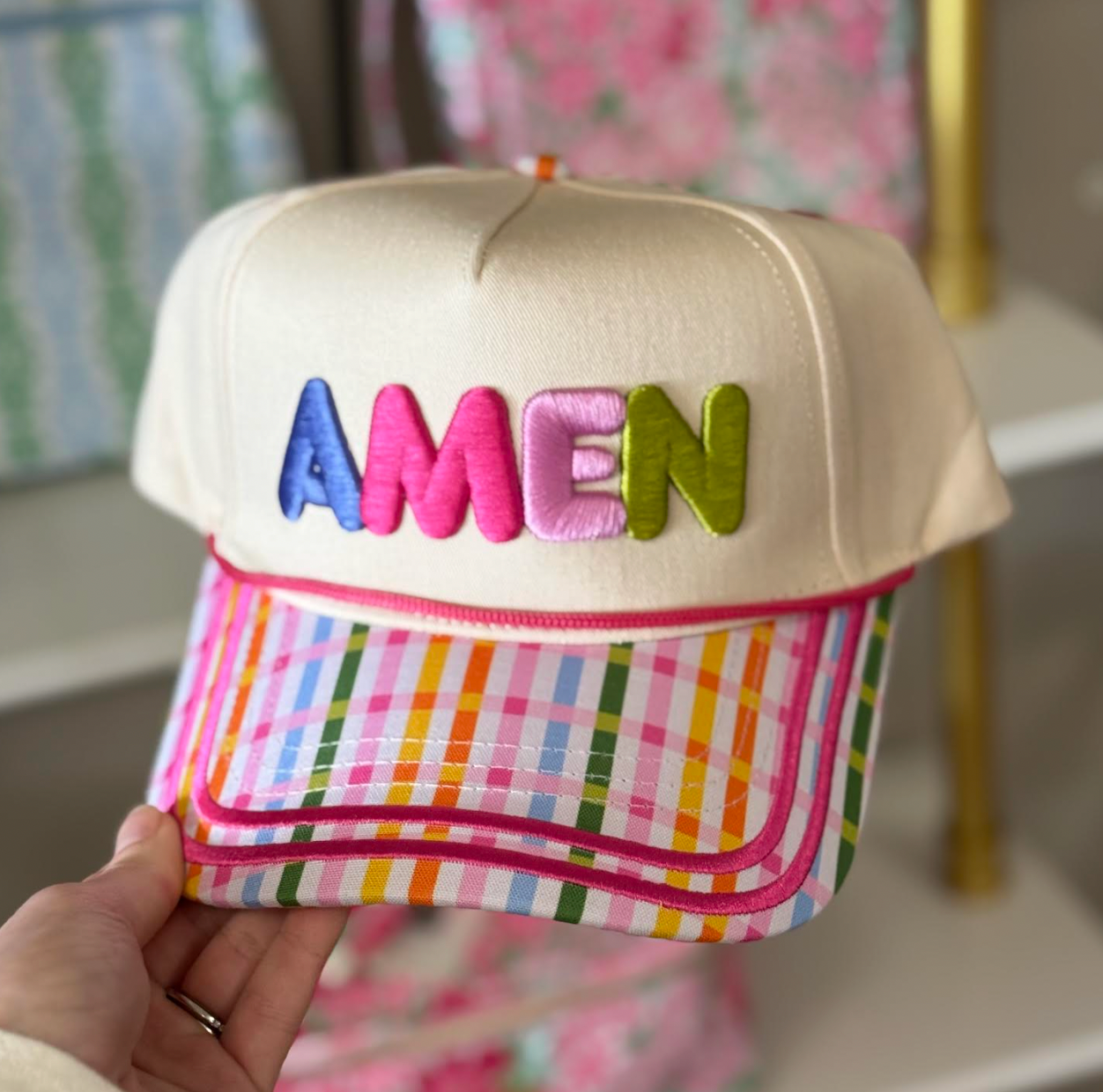 "Amen" Tan/Plaid Hat