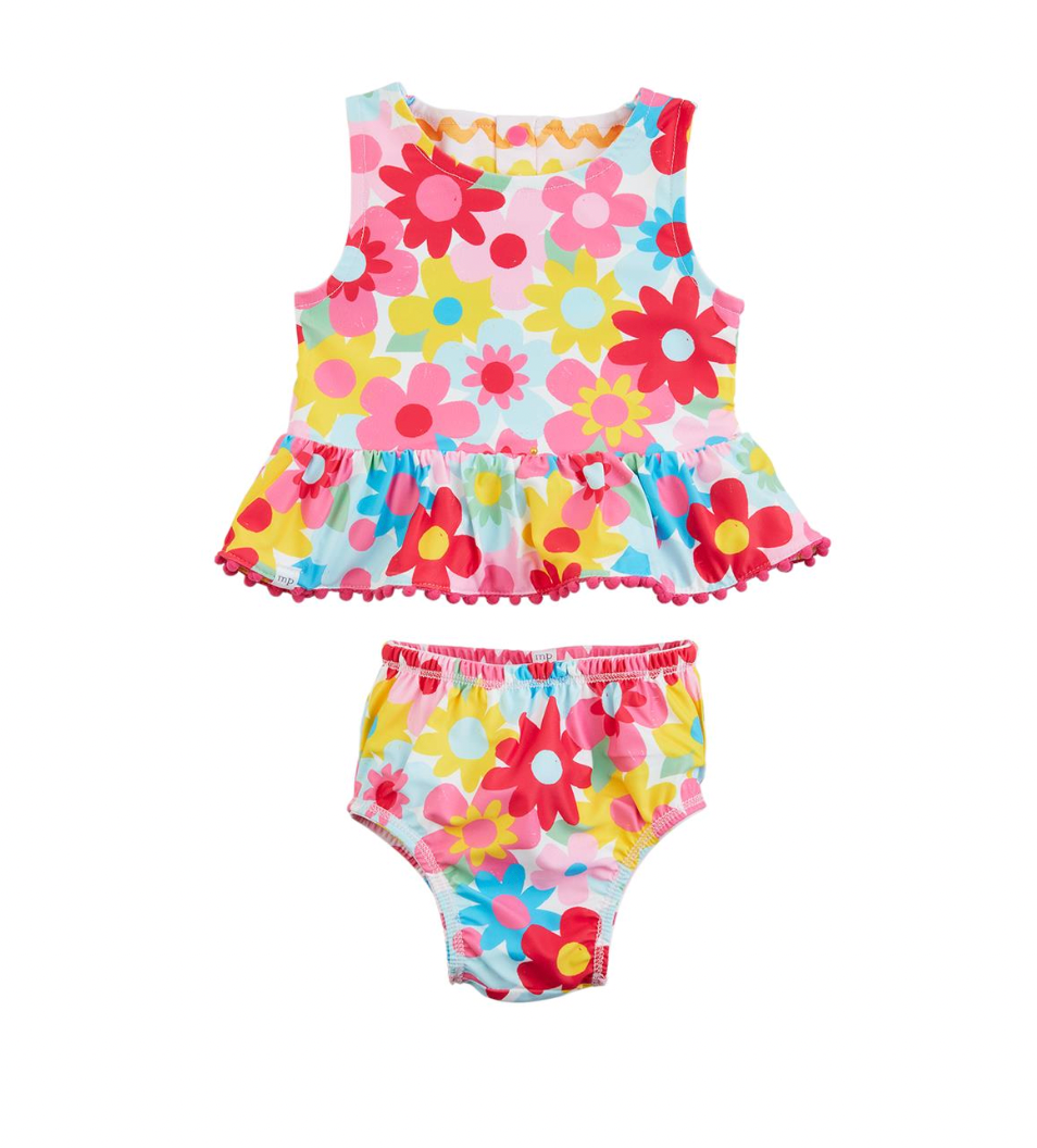 Zig-Zag/Floral Reversible Tankini & Headband Set