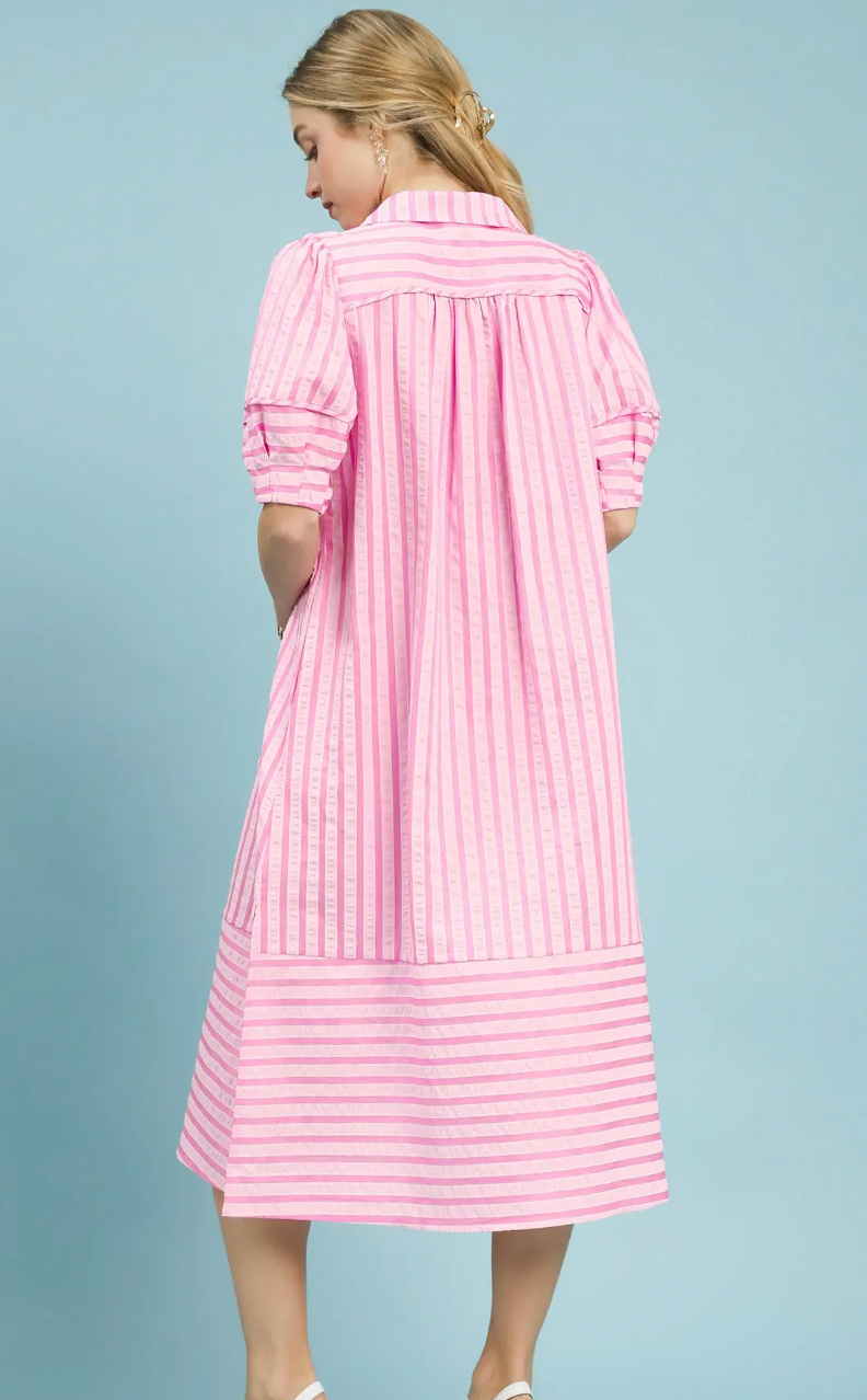 Striped Puff Sleeve Midi Dress