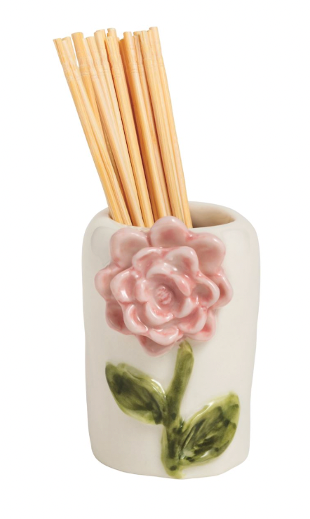 Pink Flower Flower Toothpick Caddy Set