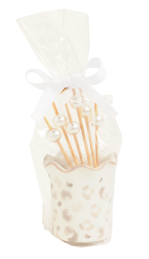 Taupe Leopard Toothpick Caddy Set