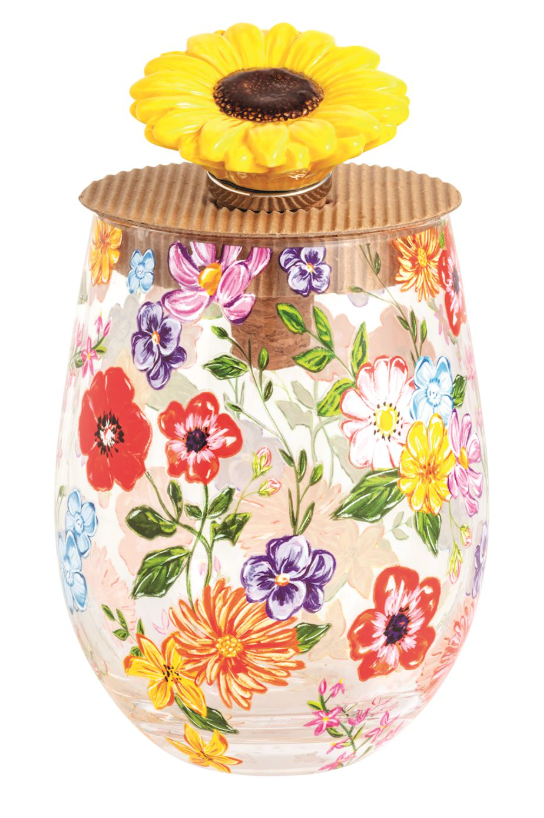 Floral Wine Glass & Stopper Set
