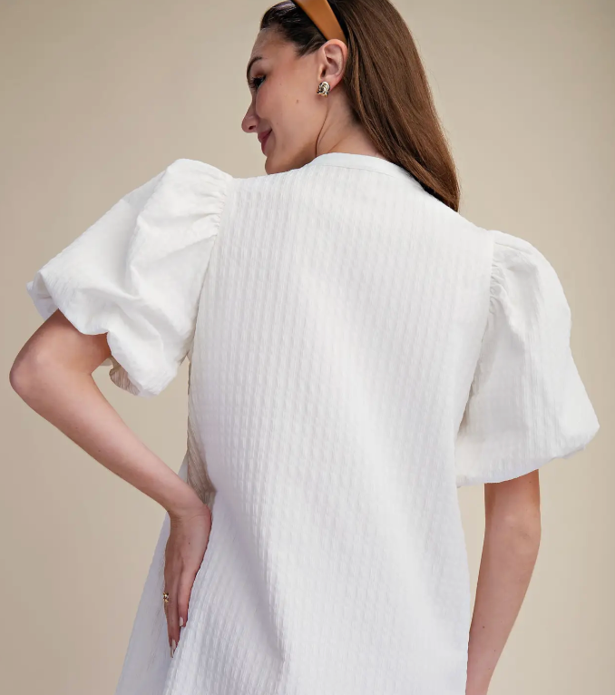 Mini Dress Puff Sleeve Stitch