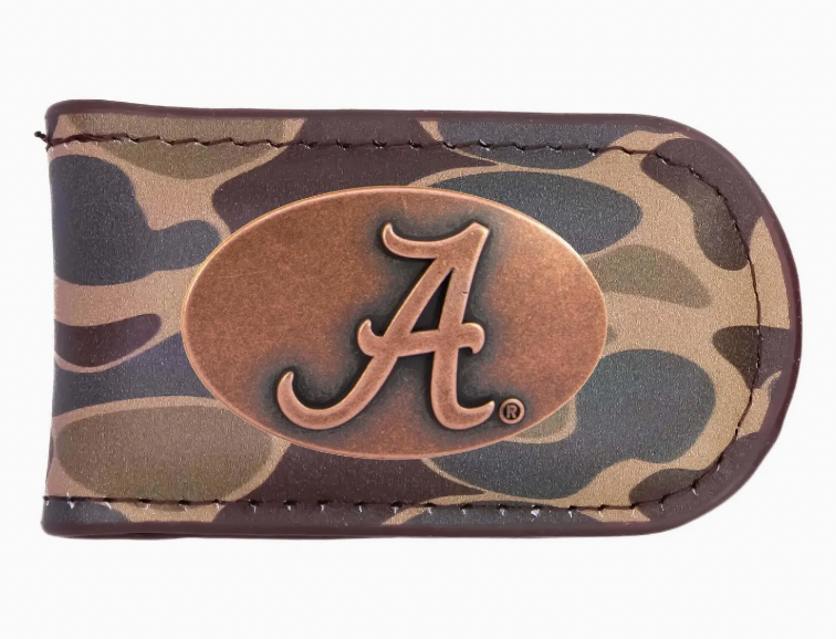 Alabama Crimson Tide Camo Leather Money Clip Brown Camo
