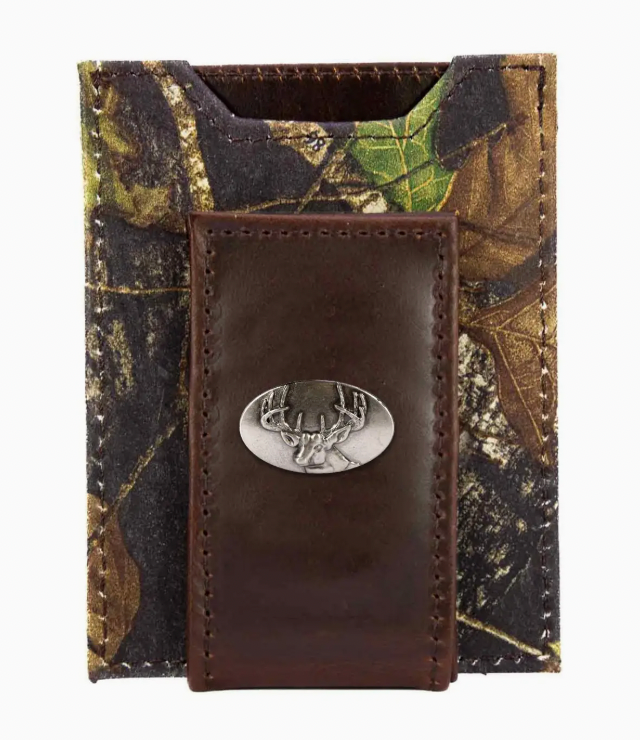 Buck Magnetic Leather Slim Wallet Mossy Oak