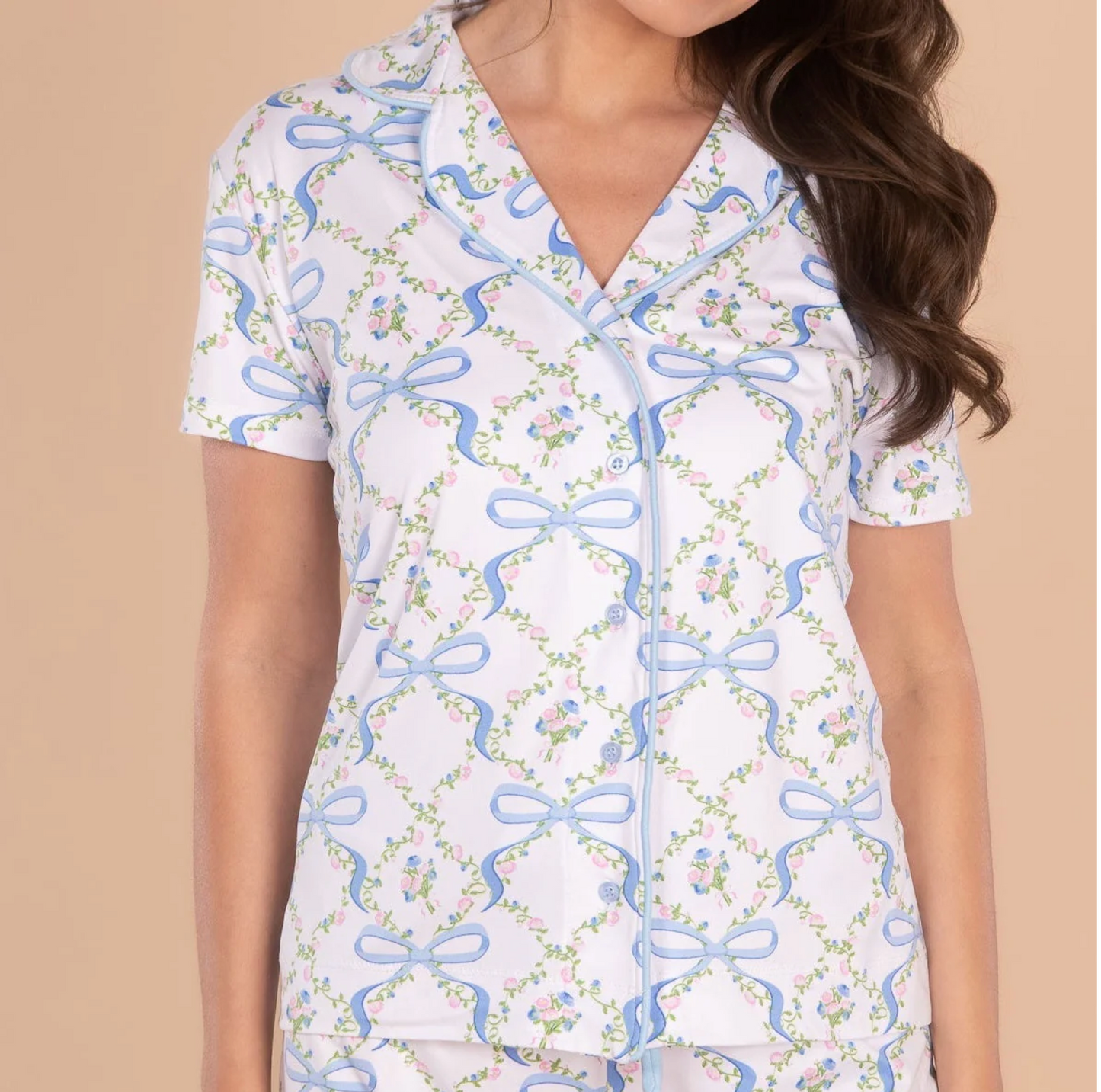 Bows & Blossoms Notch Collar Top
