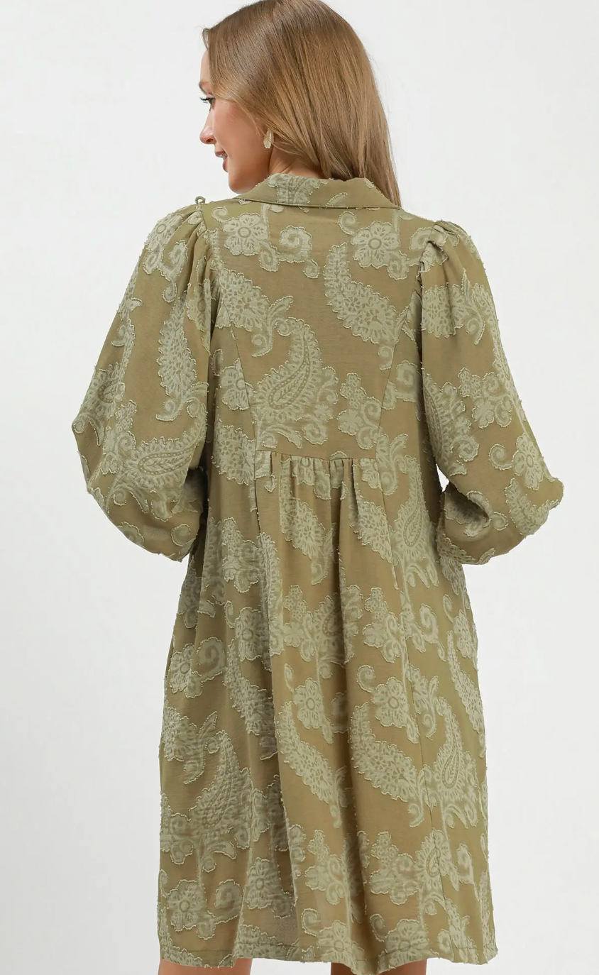 Paisley Print Puff Sleeve Babydoll Dress