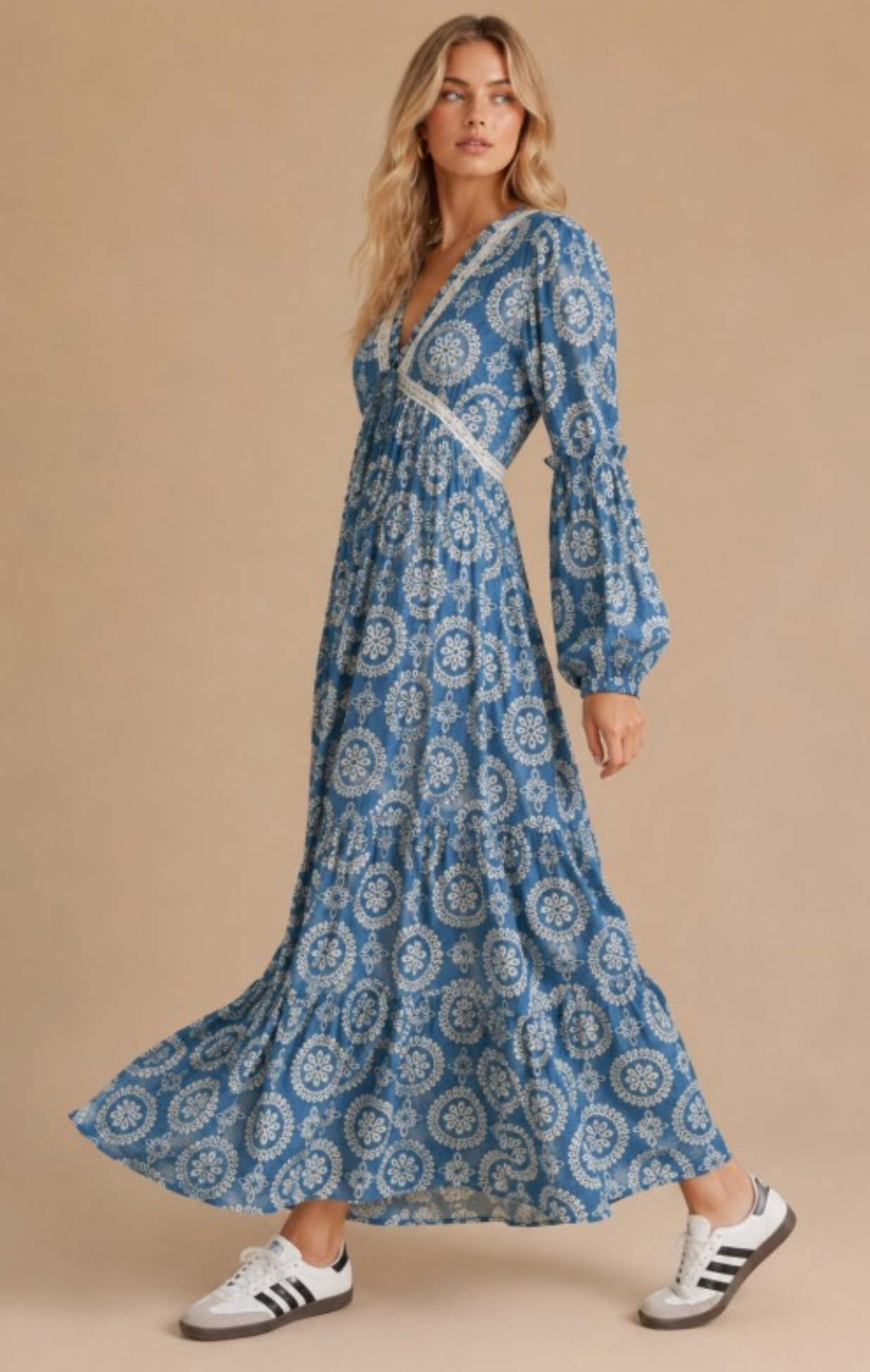 Boho Charm V Neck Maxi Dress